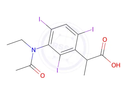 Chemical structure of 2-[3-(N-Ethylacetylamino)-2,4,6-triiodophenyl]propionic acid