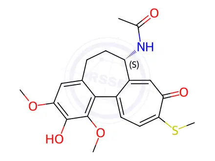 Chemical structure of (S)-N-(2-Hydroxy-1,3-dimethoxy-10-(methylthio)-9-oxo-5,6,7,9-tetrahydrobenzo[a]heptalen-7-yl)acetamide