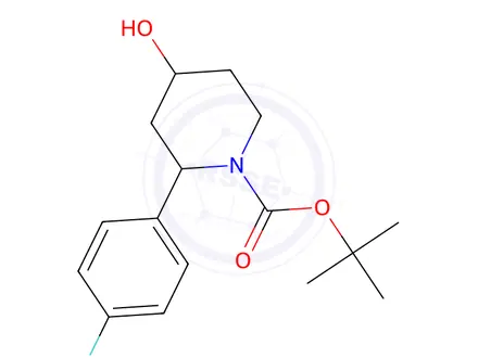Chemical structure of tert-Butyl 2-(4-Fluorophenyl)-4-hydroxypiperidine-1-carboxylate