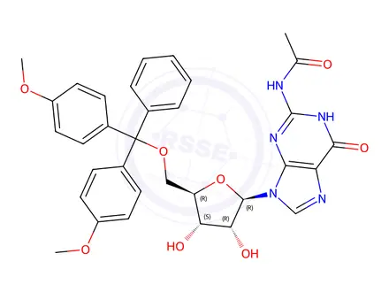 Chemical structure of N-ACETYL-5'-DMT GUANOSINE