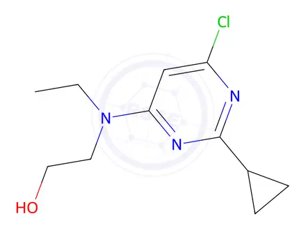 Chemical structure of 2-((6-chloro-2-cyclopropylpyrimidin-4-yl)(ethyl)amino)ethan-1-ol