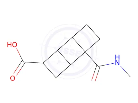 Chemical structure of (1S,2R,3r,8S)-4-(methylcarbamoyl)cubane-1-carboxylic acid