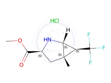 Chemical structure of Methyl (1s,3s,5s,6s)-6-(trifluoromethyl)-2-azabicyclo[3.1.0]hexane-3-carboxylate hydrochloride