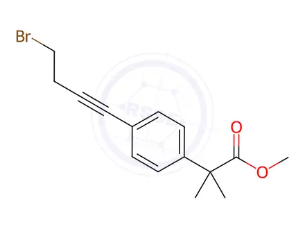 Chemical structure of 4-(4-Bromo-1-butyn-1-yl)-α,α-dimethyl-benzeneacetic Acid Methyl Ester