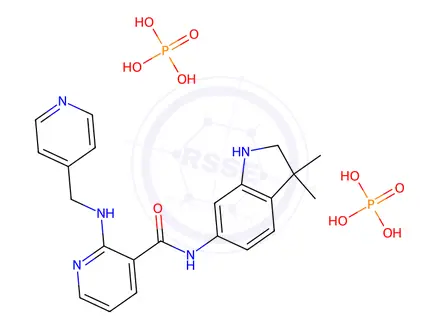 Chemical structure of N-(3,3-Dimethylindolin-6-yl)-2-((pyridin-4-ylmethyl)amino)nicotinamide diphosphate