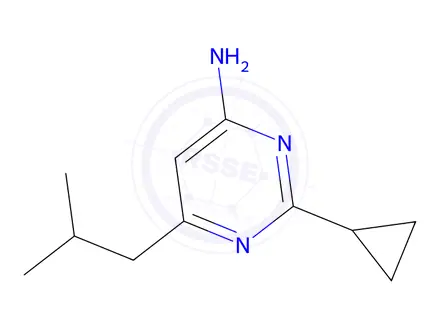 Chemical structure of 2-cyclopropyl-6-(2-methylpropyl)pyrimidin-4-amine