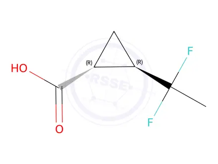 Chemical structure of rel-(1R,2R)-2-(1,1-Difluoroethyl)cyclopropanecarboxylic acid