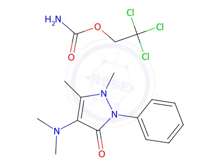 Chemical structure of 4-(dimethylamino)-1,2-dihydro-1,5-dimethyl-2-phenyl-3H-pyrazol-3-one, compound with 2,2,2-trichloroethyl carbamate (1:1)