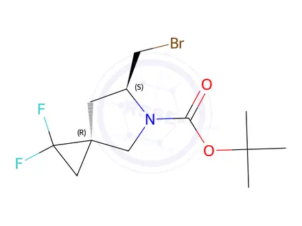 Chemical structure of Tert-butyl (3R,6S)-6-(bromomethyl)-1,1-difluoro-5-azaspiro[2.4]Heptane-5-carboxylate