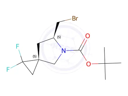 Chemical structure of Tert-butyl (3S,6S)-6-(bromomethyl)-1,1-difluoro-5-azaspiro[2.4]Heptane-5-carboxylate