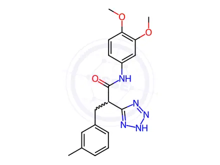Chemical structure of N-(3,4-Dimethoxyphenyl)-3-(3-methylphenyl)-2-(2H-1,2,3,4-tetrazol-5-yl)propanamide