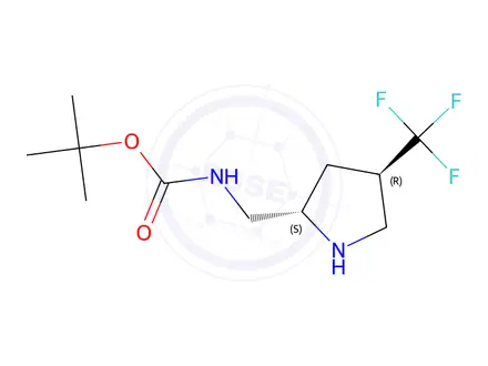 Chemical structure of Tert-butyl (((2S,4R)-4-(trifluoromethyl)pyrrolidin-2-yl)methyl)carbamate