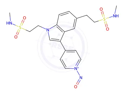 Chemical structure of 4-(1,5-bis(2-(N-methylsulfamoyl)ethyl)-1H-indol-3-yl)-1-nitrosopyridin-1-ium