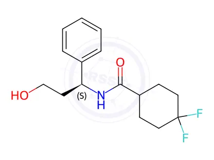 Chemical structure of 4,4-Difluoro-N-[(1S)-3-hydroxy-1-phenylpropyl]-cyclohexanecarboxamide