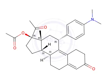 Chemical structure of (11β,13α)-17-(Acetyloxy)-11-[4-(dimethylamino)phenyl]-19-norpregna-4,9-diene-3,20-dione