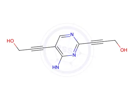 Chemical structure of 3,3'-(4-(cyclopentylamino)pyrimidine-2,5-diyl)bis(prop-2-yn-1-ol)