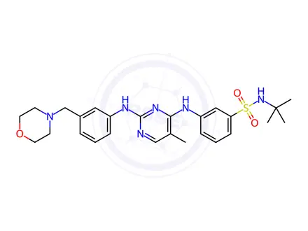 Chemical structure of N-(1,1-Dimethylethyl)-3-[[5-methyl-2-[[3-(4-morpholinylmethyl)phenyl]amino]-4-pyrimidinyl]amino]benzenesulfonamide