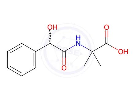 Chemical structure of Alanine, N-(hydroxyphenylacetyl)-2-methyl-(9CI)