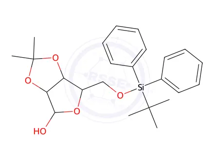 Chemical structure of (3aR,6R,6aR)-6-(((tert-Butyldiphenylsilyl)oxy)methyl)-2,2-dimethyltetrahydrofuro[3,4-d][1,3]dioxol-4-ol