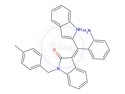 Chemical structure of (Z)-3-((2-Aminophenyl)(1H-indol-2-yl)methylene)-1-(4-methylbenzyl)indolin-2-one