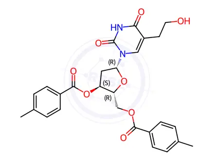 Chemical structure of 3',5'-Di-O-(p-toluoyl)-5-(2-hydroxyethyl)-2'-deoxyuridine