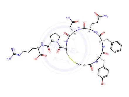 Chemical structure of Vasopressin, 1-(3-mercaptopropanoic acid)-8-d-arginine-9-deglycinamide-