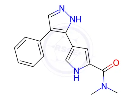 Chemical structure of N,N-dimethyl-4-(4-phenyl-1H-pyrazol-5-yl)-1H-pyrrole-2-carboxamide