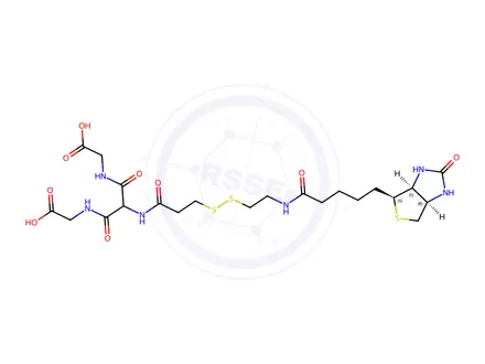 Chemical structure of [Biotinylamidoethyl]-dithiomethylenemalonic Acid Bis(2-aminoethanoic Acid)