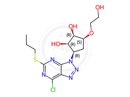 Chemical structure of (1S,2S,3R,5S)-3-[7-Chloro-5-(propylthio)-3H-1,2,3-triazolo[4,5-d]pyrimidin-3-yl]-5-(2-hydroxyethoxy)-1,2-cyclopentanediol