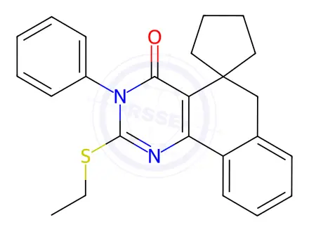 Chemical structure of 2-(ethylsulfanyl)-4-oxo-3-phenyl-3,4,5,6-tetrahydrobenzo[h]quinazoline-5-spiro-1'-cyclopentane