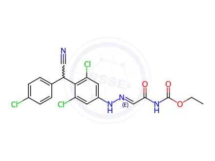 Chemical structure of N-[2-[2-[3,5-Dichloro-4-[(4-chlorophenyl)cyanomethyl]phenyl]hydrazinylidene]acetyl]-carbamic Acid Ethyl Ester