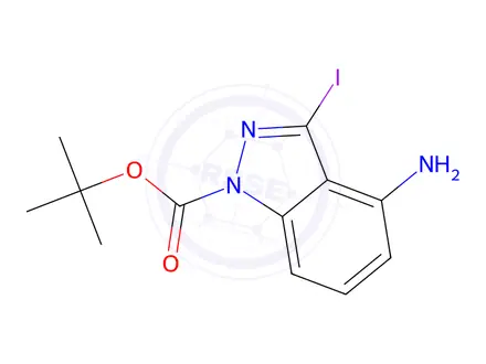 Chemical structure of tert-Butyl 4-amino-3-iodo-1H-indazole-1-carboxylate