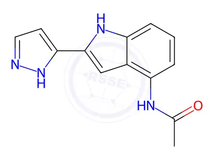 Chemical structure of N-(2-(1H-Pyrazol-3-yl)-1H-indol-4-yl)acetamide
