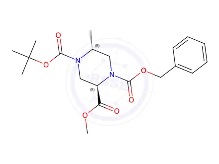 Chemical structure of 1-Benzyl 4-(tert-butyl) 2-methyl (2R,5R)-5-methylpiperazine-1,2,4-tricarboxylate