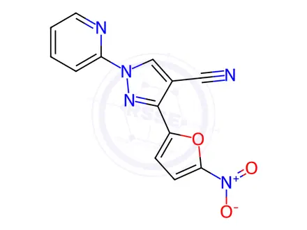 Chemical structure of 3-(5-Nitrofuran-2-yl)-1-(pyridin-2-yl)-1H-pyrazole-4-carbonitrile