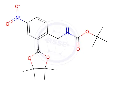 Chemical structure of tert-Butyl (4-nitro-2-(4,4,5,5-tetramethyl-1,3,2-dioxaborolan-2-yl)benzyl)carbamate