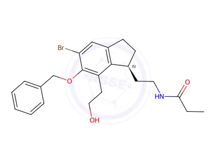 Chemical structure of (S)-N-[6-Benzyloxy-5-bromo-7-(2-hydroxyethyl)-2,3-dihydro-1H-inden-1-ylidene)ethyl]propanamide