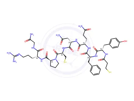 Chemical structure of Mpa-Tyr-Phe-Gln-Asn-Cys-Pro-D-Arg-Gly-NH2