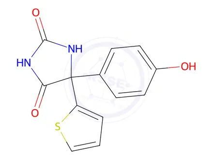 Chemical structure of 5-(4-Hydroxyphenyl)-5-(thiophen-2-yl)imidazolidine-2,4-dione