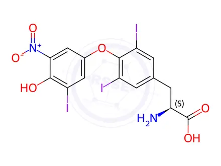 Chemical structure of (S)-2-Amino-3-(4-(4-hydroxy-3-iodo-5-nitrophenoxy)-3,5-diiodophenyl)propanoic Acid