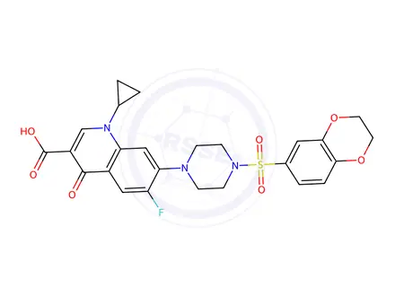 Chemical structure of 1-Cyclopropyl-7-[4-[(2,3-dihydro-1,4-benzodioxin-6-yl)sulfonyl]-1-piperazinyl]-6-fluoro-1,4-dihydro-4-oxo-3-quinolinecarboxylic acid