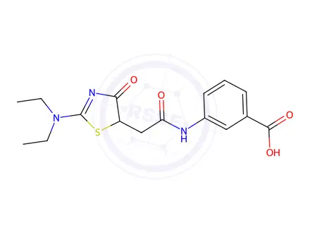 Chemical structure of 3-({[2-(diethylamino)-4-oxo-4,5-dihydro-1,3-thiazol-5-yl]acetyl}amino)benzoic acid