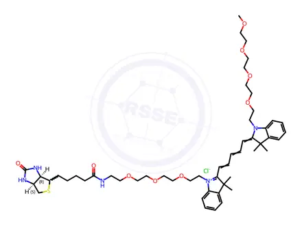 Chemical structure of N-(m-PEG4)-N'-(biotin-PEG3)-Cy5
