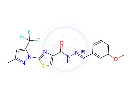 Chemical structure of N'-[(1E)-(3-Methoxyphenyl)methylidene]-2-[3-methyl-5-(trifluoromethyl)-1H-pyrazol-1-yl]-1,3-thiazole-4-carbohydrazide