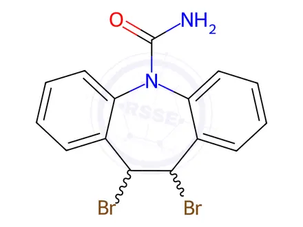 Chemical structure of 10,11-Dibromo-10,11-dihydro-5H-dibenzo[b,f]azepine-5-carboxamide