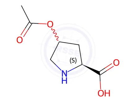 Chemical structure of Proline, 4-hydroxy-, acetate (ester) (8CI)