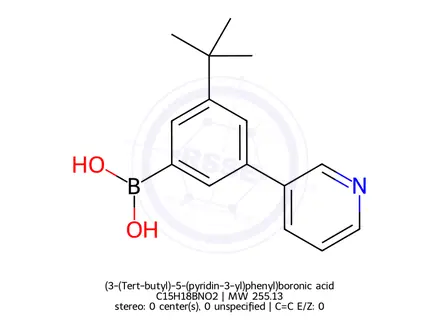 Chemical structure of (3-(Tert-butyl)-5-(pyridin-3-yl)phenyl)boronic acid