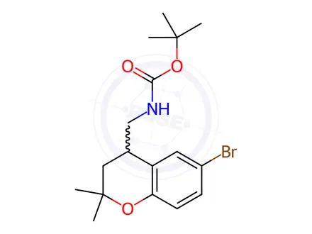 Chemical structure of Carbamic acid, N-[(6-bromo-3,4-dihydro-2,2-dimethyl-2H-1-benzopyran-4-yl)methyl]-, 1,1-dimethylethyl ester