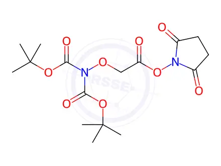 Chemical structure of Acetic acid, 2-[[bis[(1,1-dimethylethoxy)carbonyl]amino]oxy]-, 2,5-dioxo-1-pyrrolidinyl ester