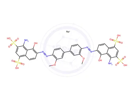 Chemical structure of 6,6'-[(3,3'-dimethoxy[1,1'-biphenyl]-4,4'-diyl)diazo]bis[4-amino-5-hydroxynaphthalene-1,3-disulphonic] acid, sodium salt